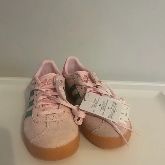 Adidas Gazelle Pink Suede Sneakers with Green Stripes - Picture 5 of 6